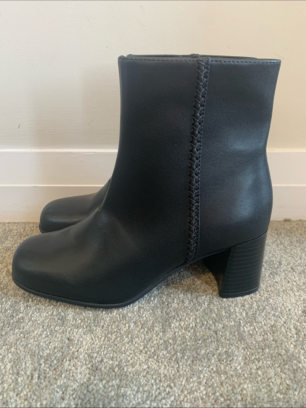 Clarks Black Leather Block Heel Keirsta Faye Ankle Boots